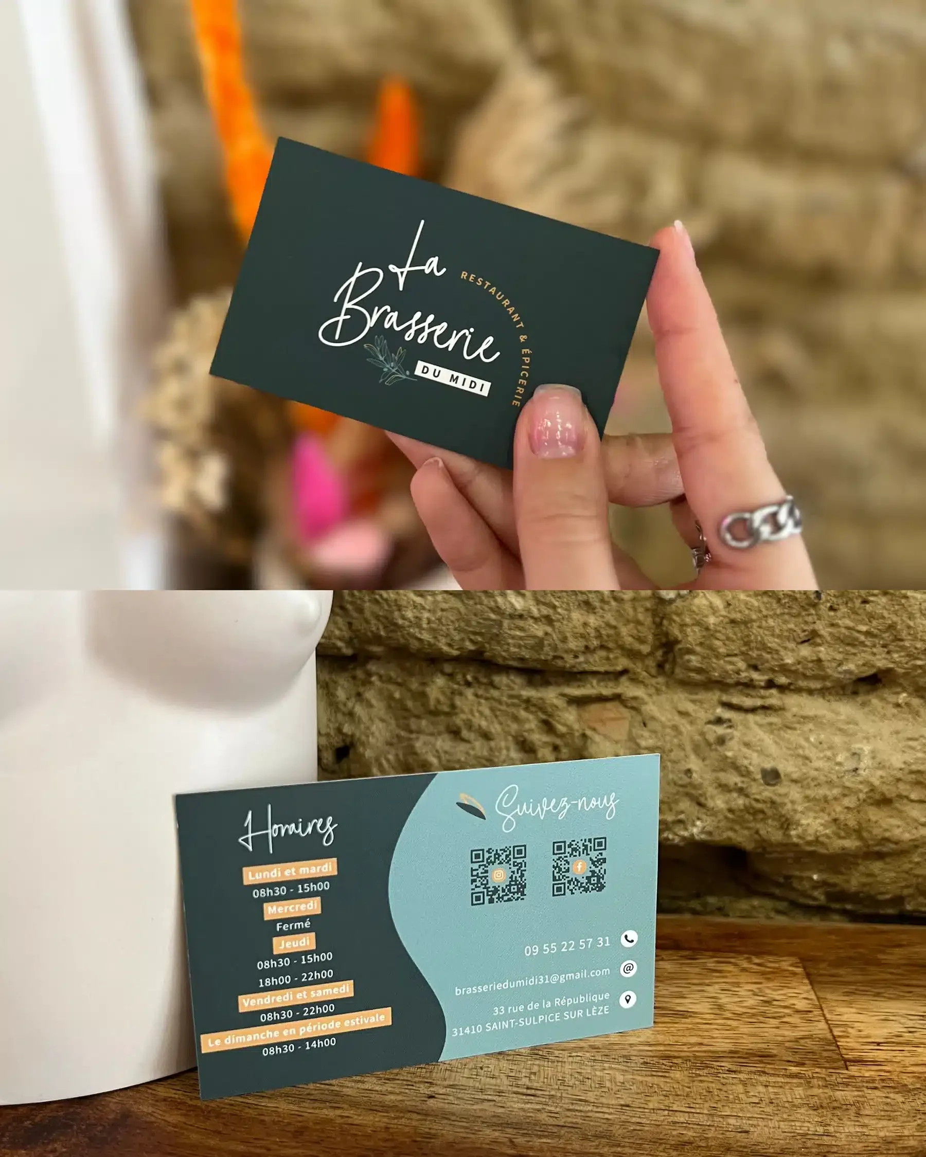 Carte de visite pour restaurant agence de commnunication Muret