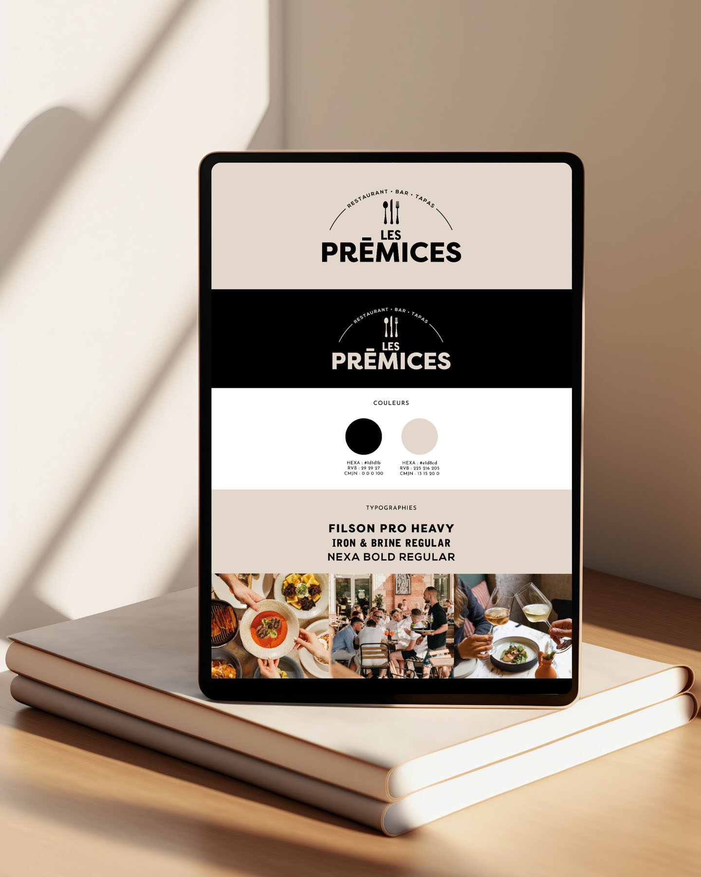 les prémices restaurant oriflamme enseigne charte graphique identité visuelle graphiste textile tablier personnalisé panneau agence de com saint-sulpice sur leze
